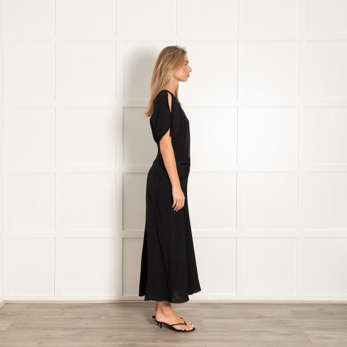 Victoria Beckham Black Ruched Detail Bias Cut Dress