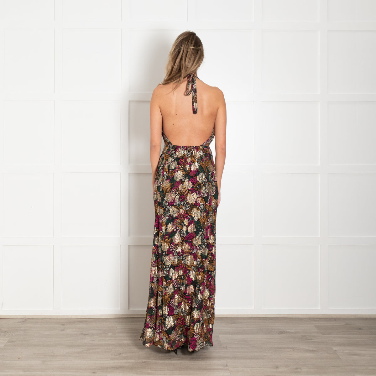 ba&sh Multicoloured Maxi Halterneck Dress With Gold Thread Detail