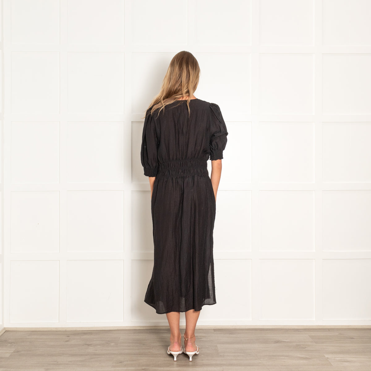 Levete Room Black Elasticated Waist Midi Dress