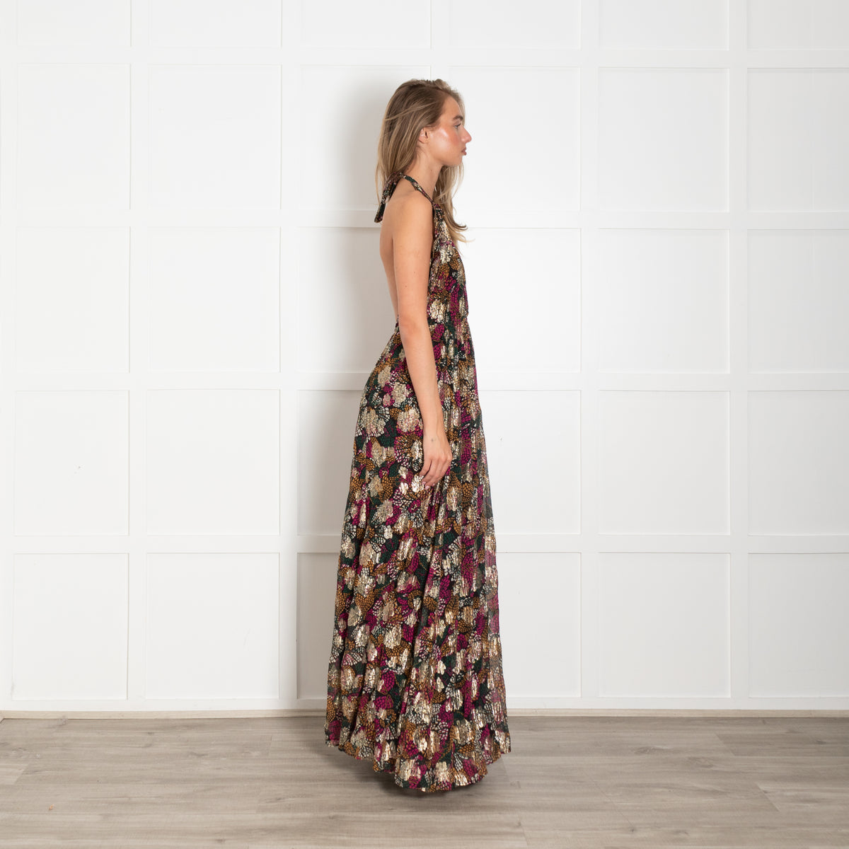 ba&sh Multicoloured Maxi Halterneck Dress With Gold Thread Detail