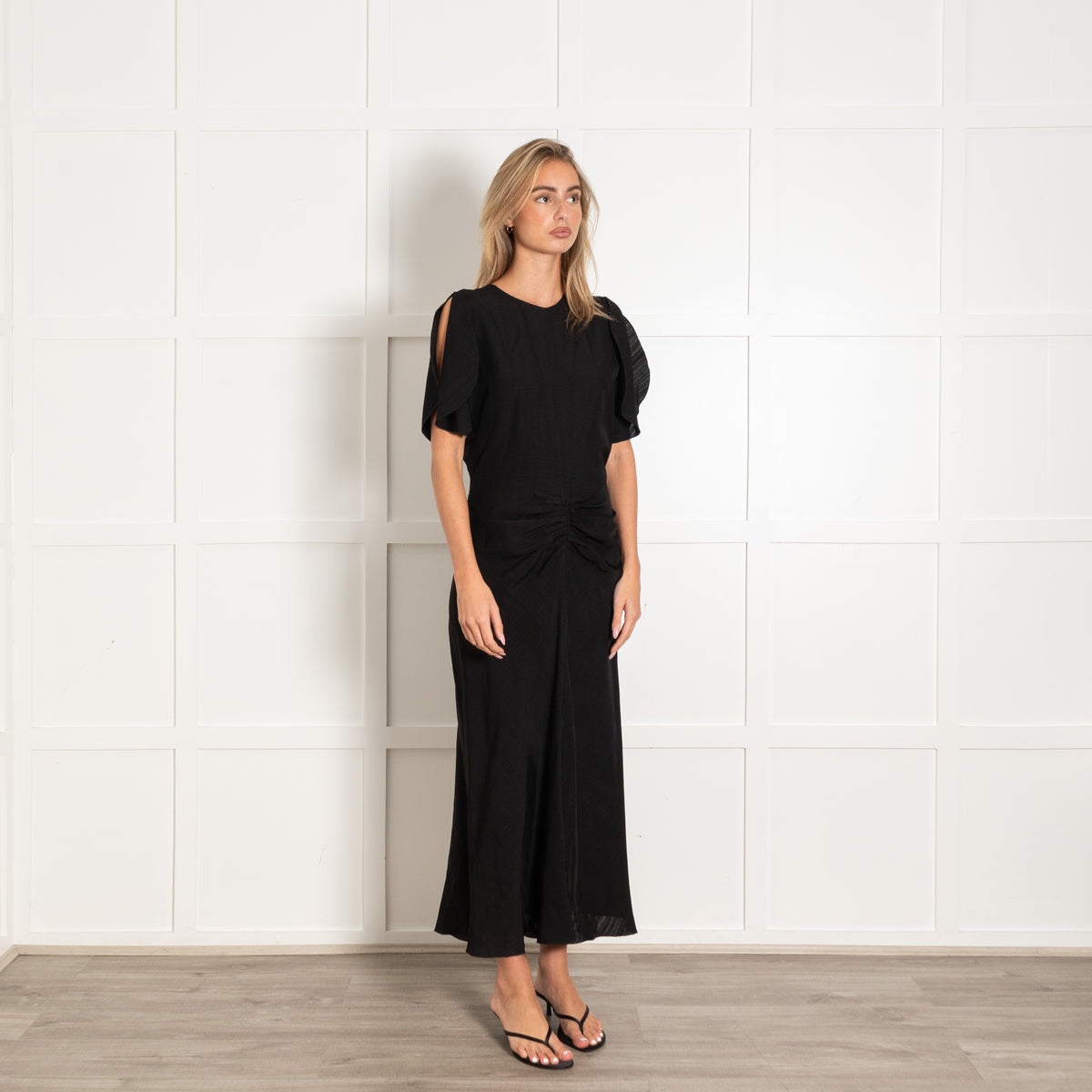 Victoria Beckham Black Ruched Detail Bias Cut Dress