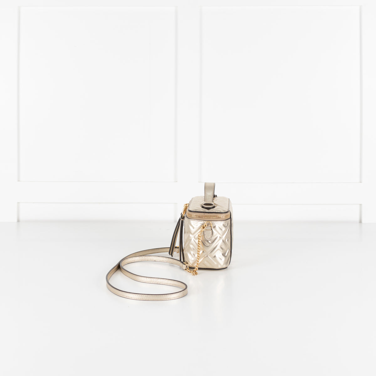 Fendi Platinum Soft Gold FF Leather Mini Vanity Bag