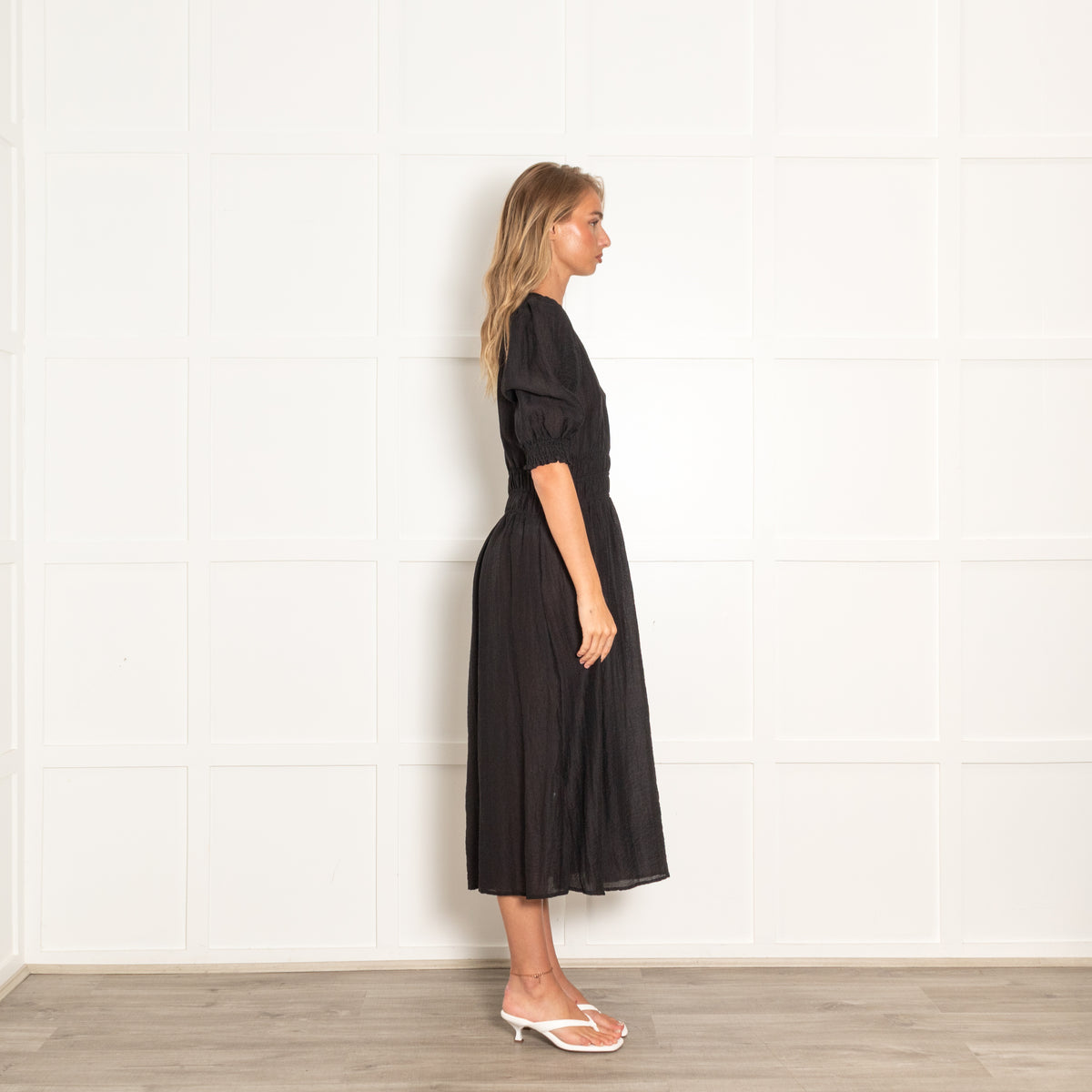 Levete Room Black Elasticated Waist Midi Dress