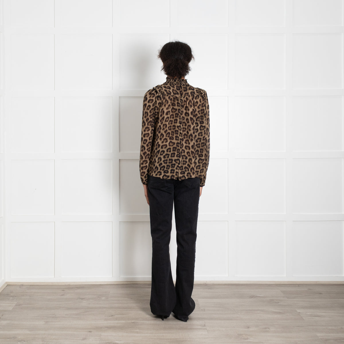 Ba & Sh Brown Leopard Animal Print Frill Detail Long Sleeved Blouse