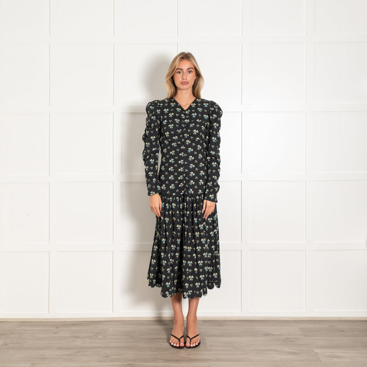 Stella Nova Black Cotton Ruched Maxi Dress
