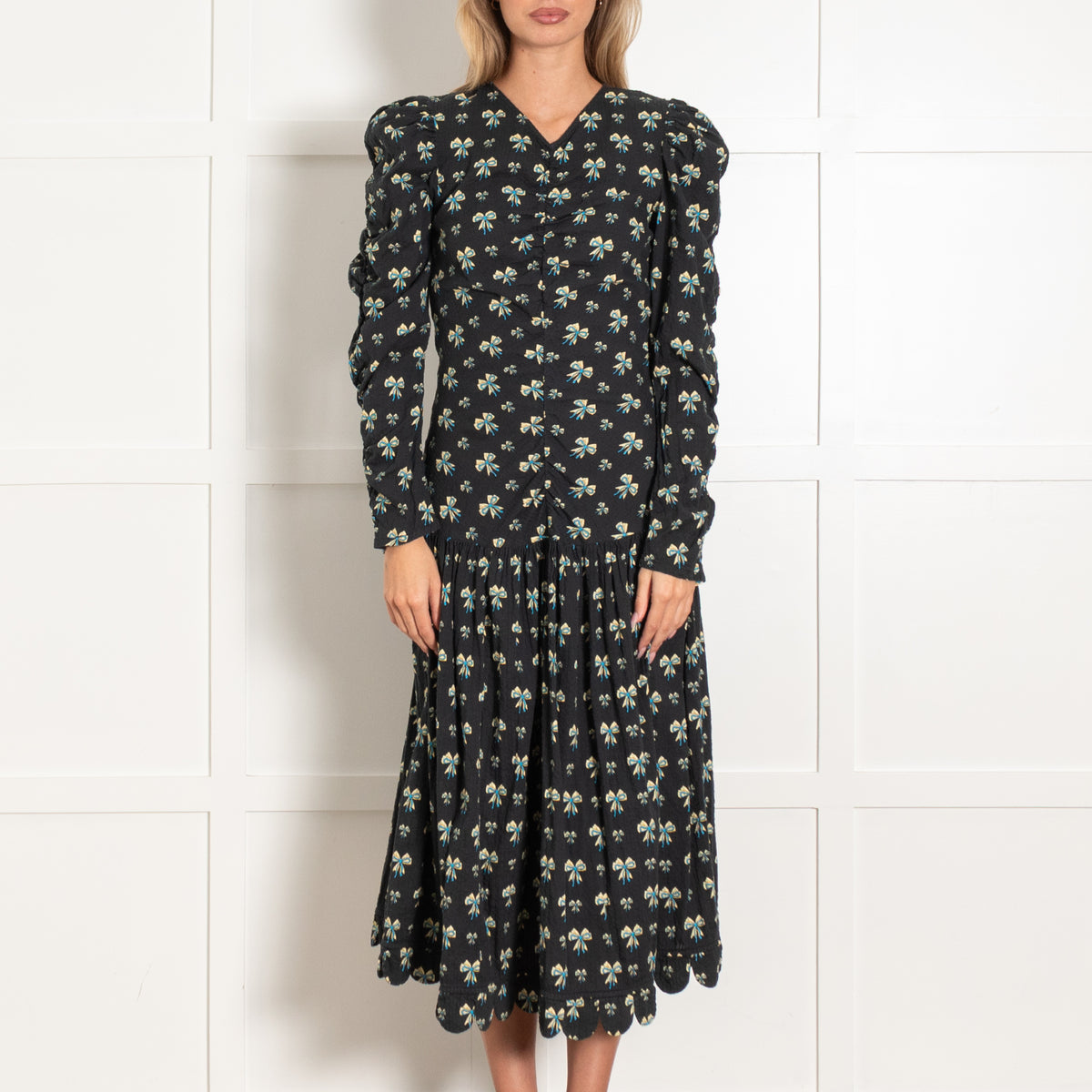 Stella Nova Black Cotton Ruched Maxi Dress