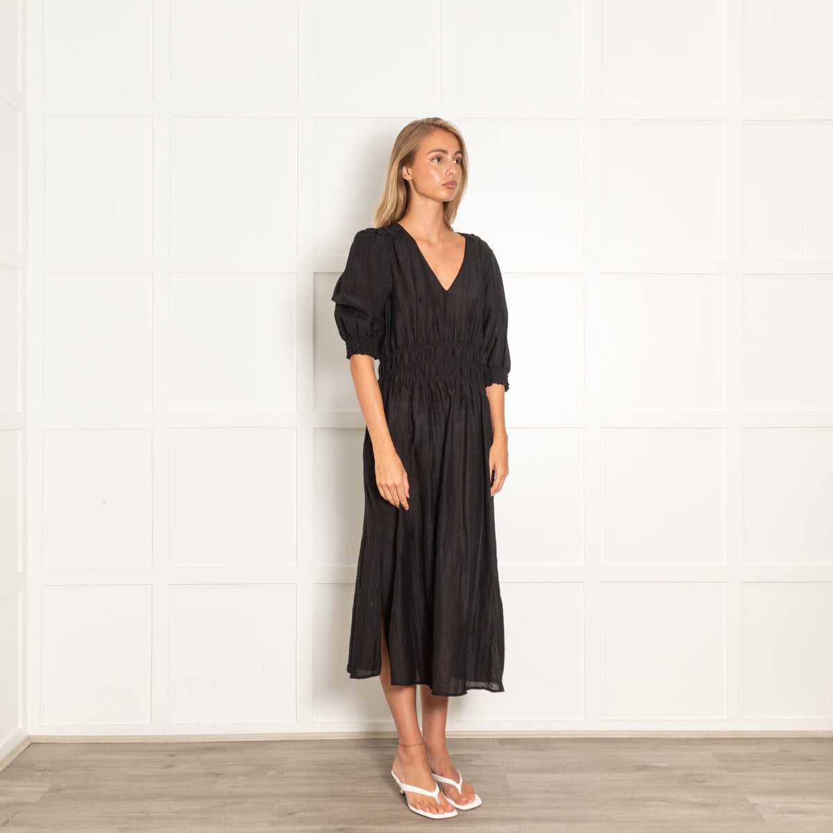 Levete Room Black Elasticated Waist Midi Dress