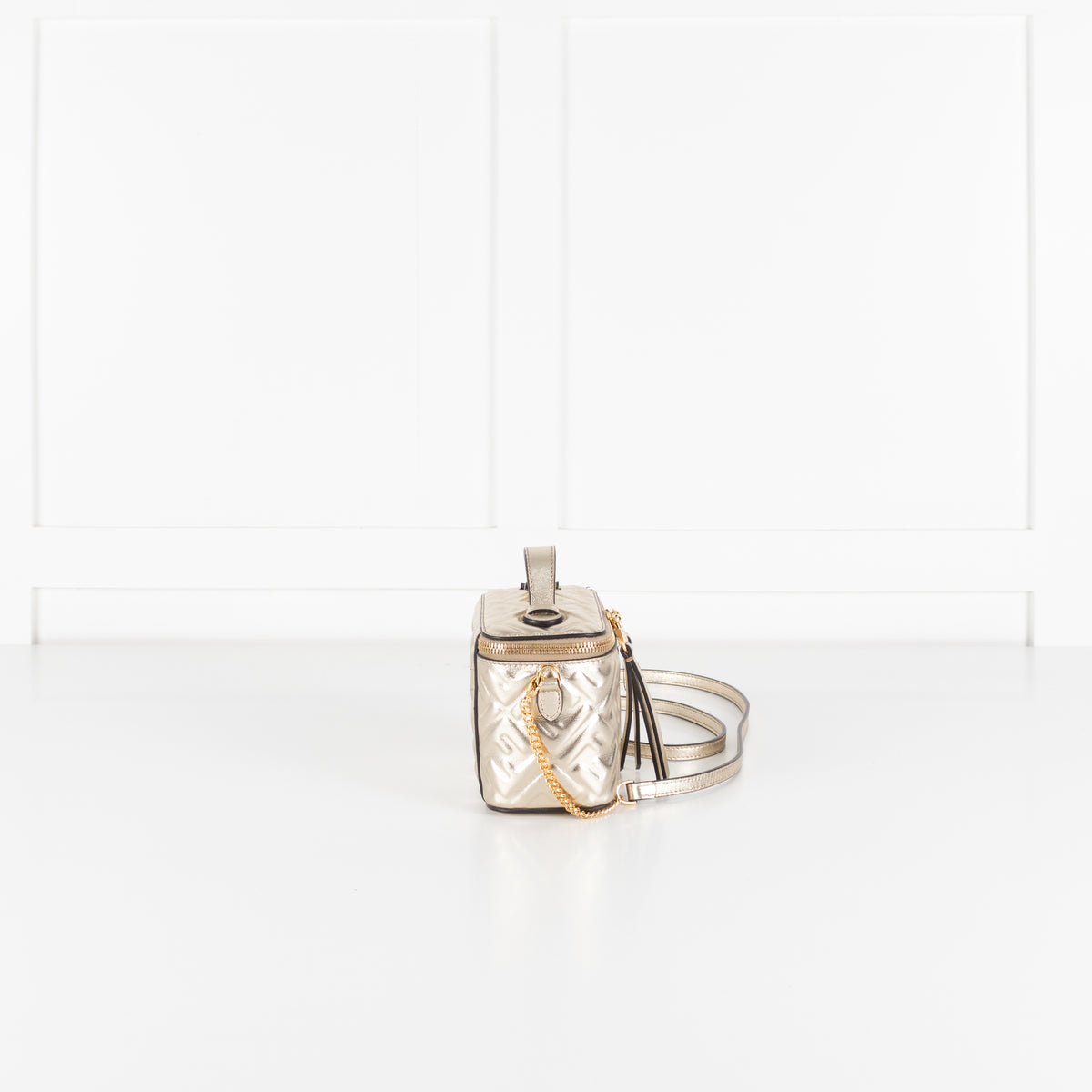 Fendi Platinum Soft Gold FF Leather Mini Vanity Bag