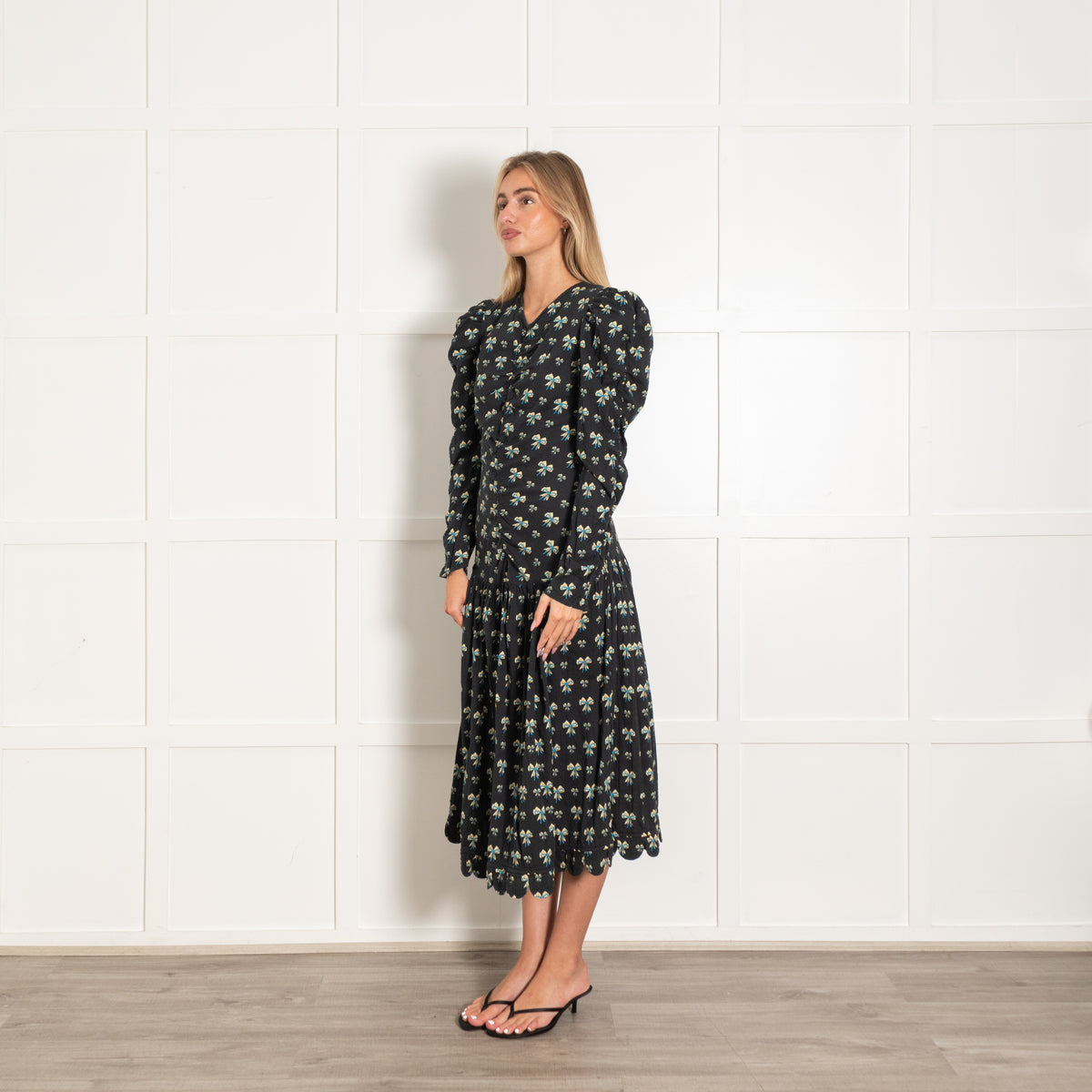 Stella Nova Black Cotton Ruched Maxi Dress