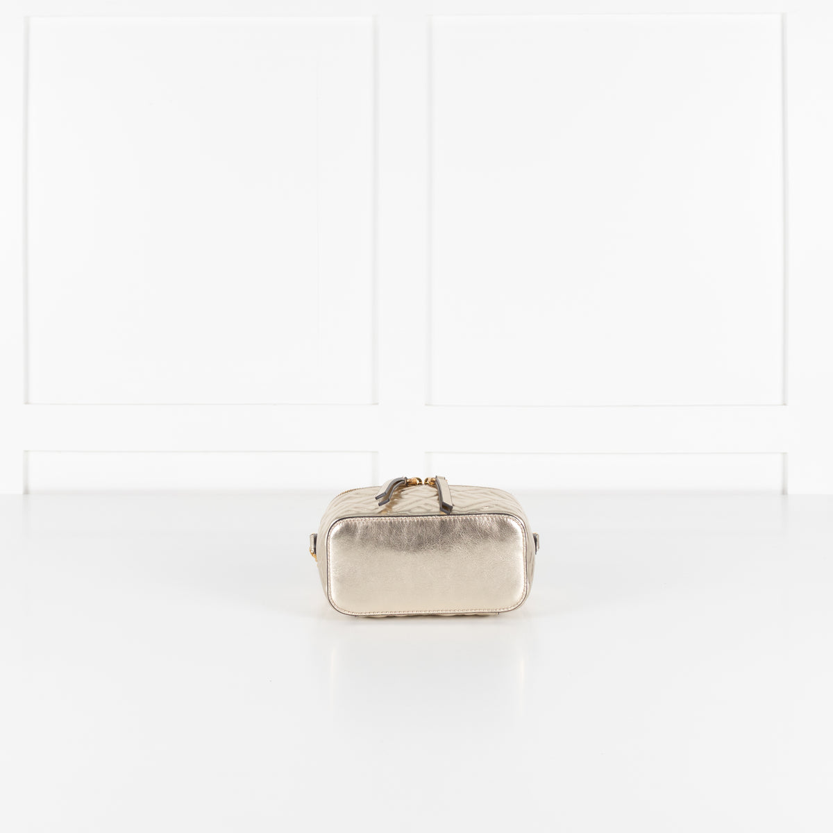 Fendi Platinum Soft Gold FF Leather Mini Vanity Bag