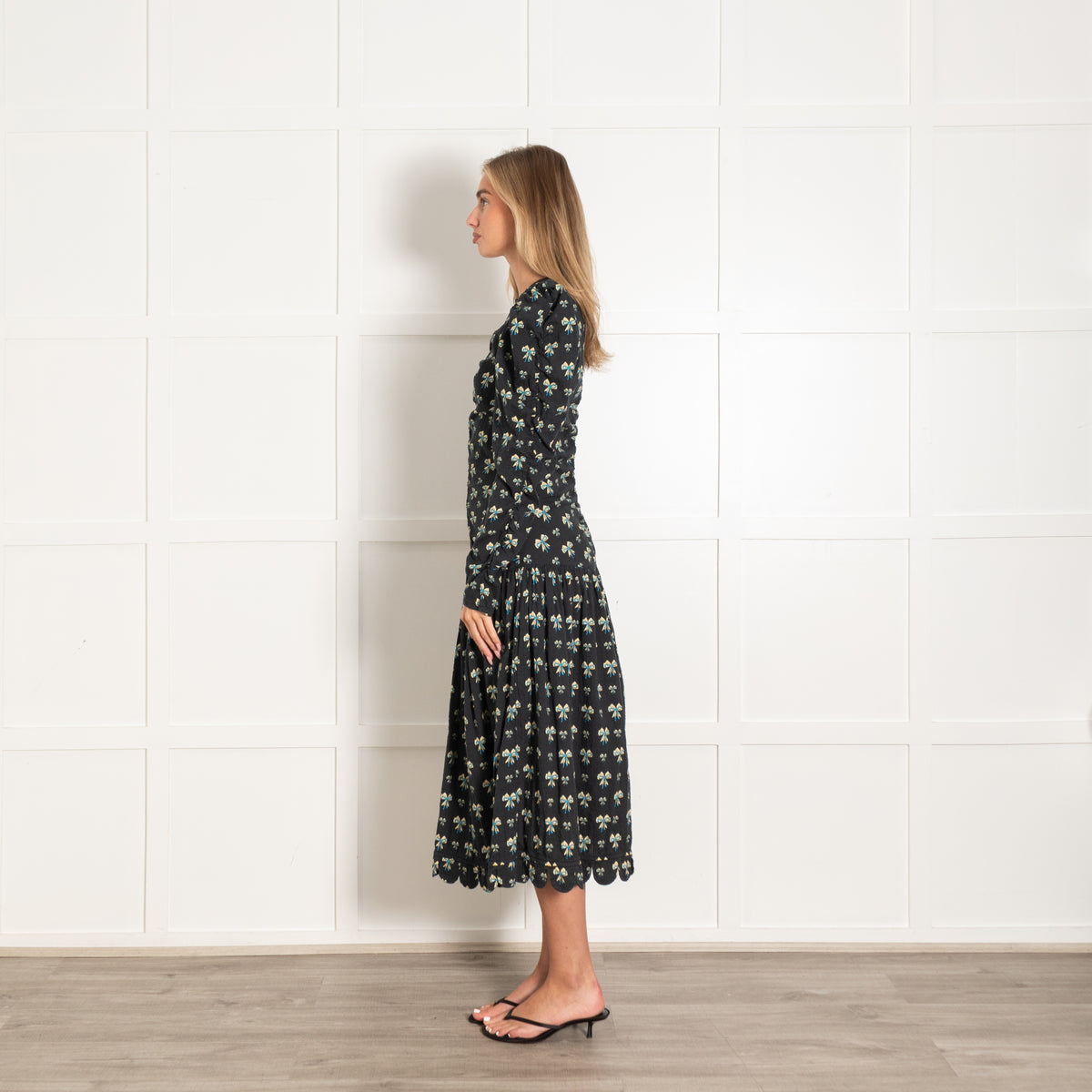 Stella Nova Black Cotton Ruched Maxi Dress