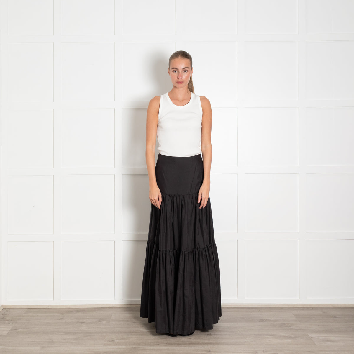 Raey Black Silk Cotton Tiered Maxi Cotton