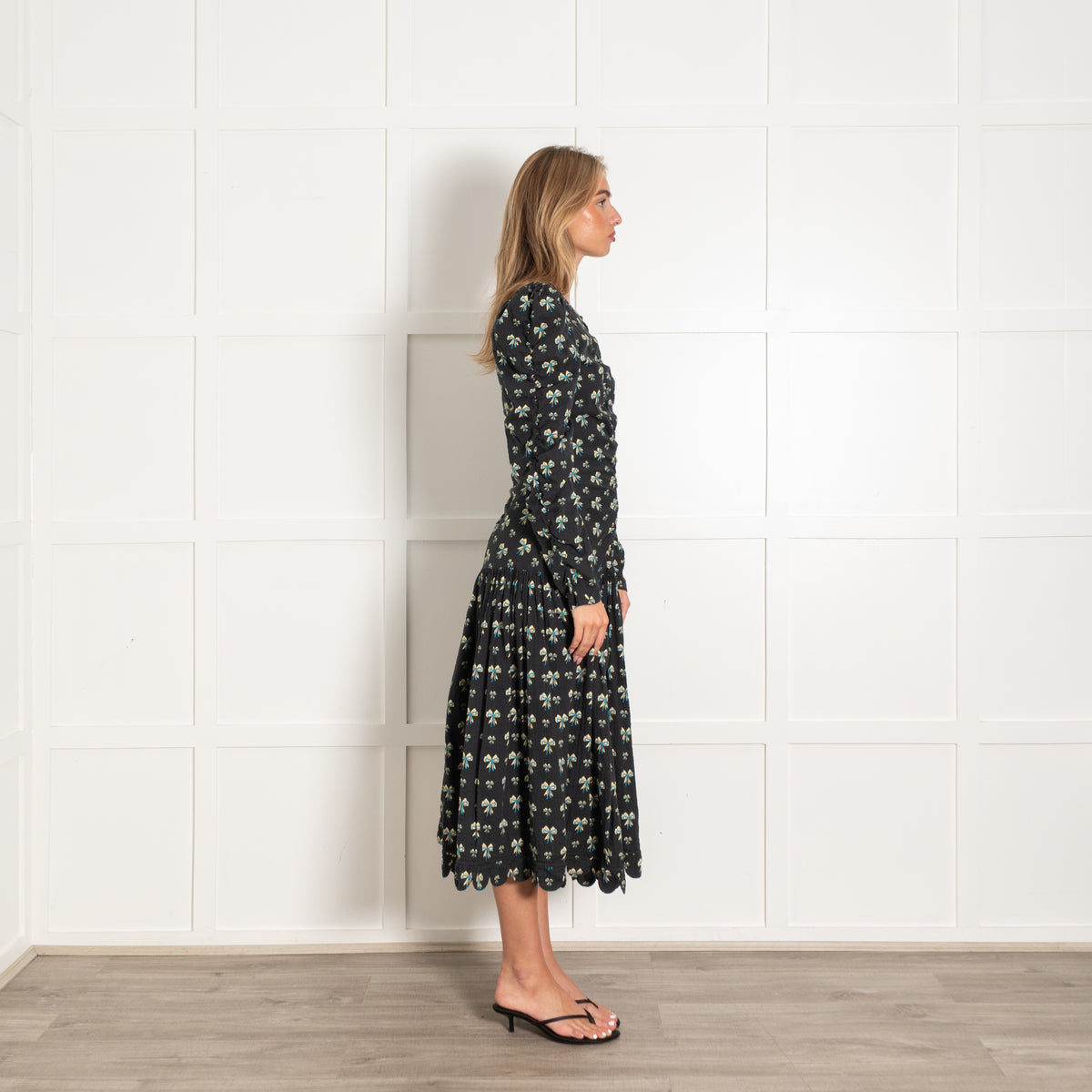 Stella Nova Black Cotton Ruched Maxi Dress