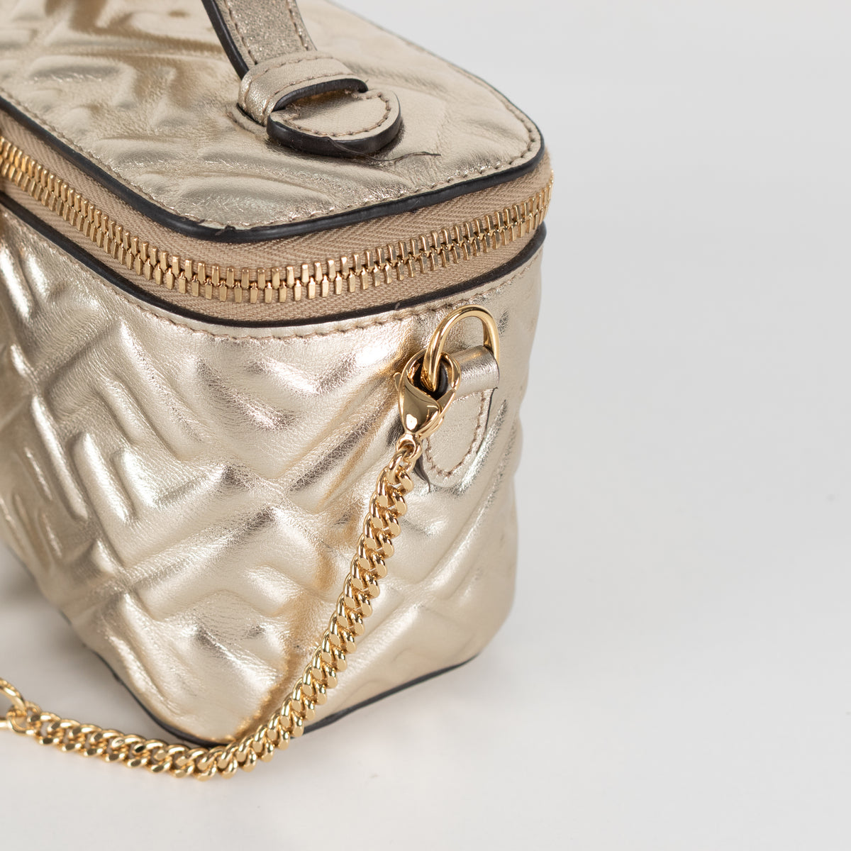 Fendi Platinum Soft Gold FF Leather Mini Vanity Bag