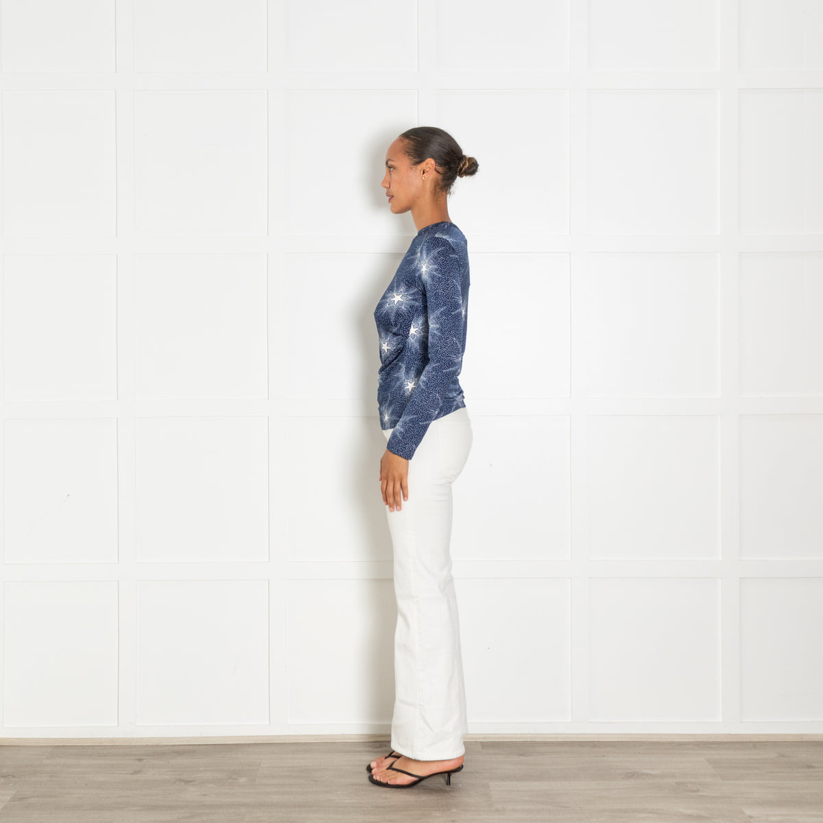 Paco Rabanne Blue White Star Print Ruched Top