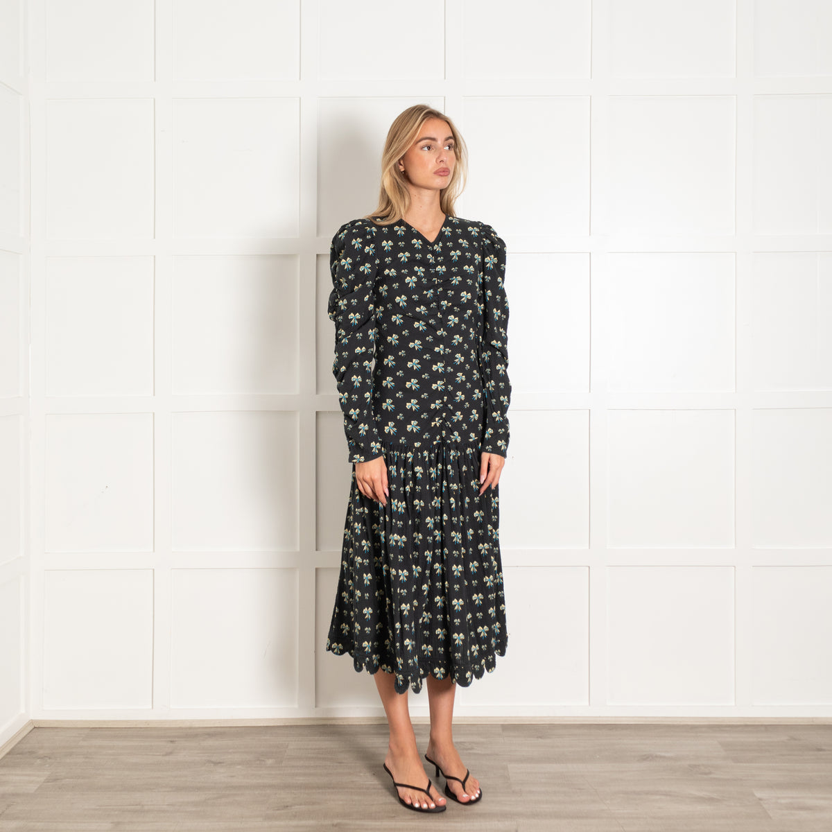 Stella Nova Black Cotton Ruched Maxi Dress