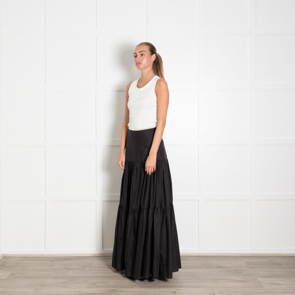 Raey Black Silk Cotton Tiered Maxi Cotton