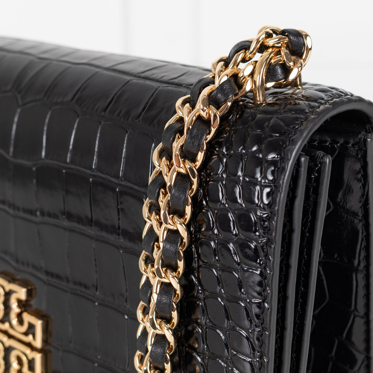 Tory Burch Black Moc Croc Embossed Eleanor Crossbody Bag