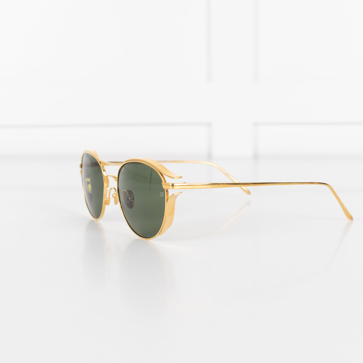Linda Farrow Gold Titanium Round Sunglasses with Green Lens