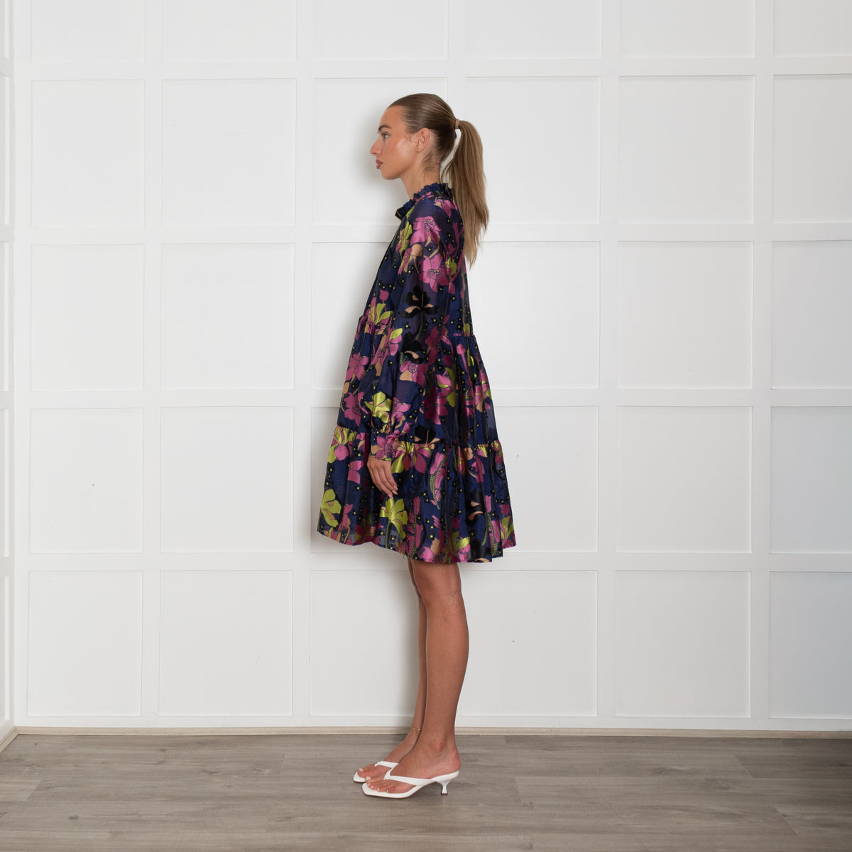 Stine Goya Blue and Pink Tiered Mini Dress