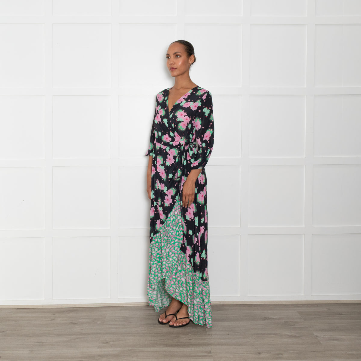 Primrose Park Black Wrap Dress With Pink Flowers