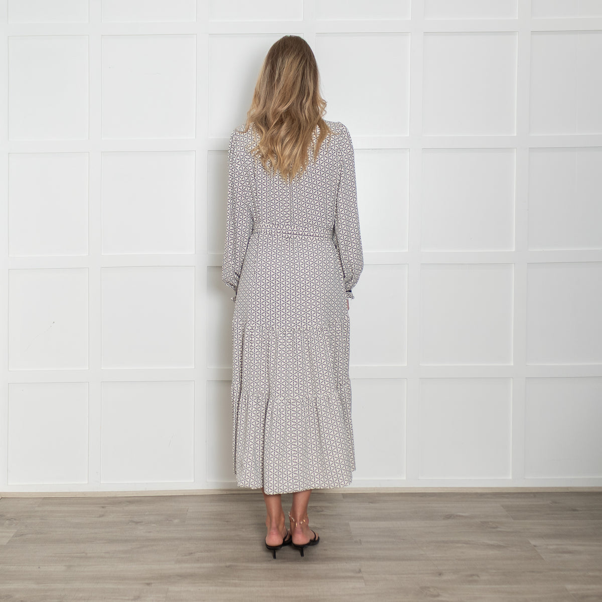 Me + Em Geometric Green and White Maxi Dress with Tie