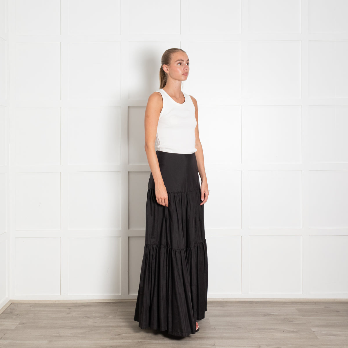 Raey Black Silk Cotton Tiered Maxi Cotton