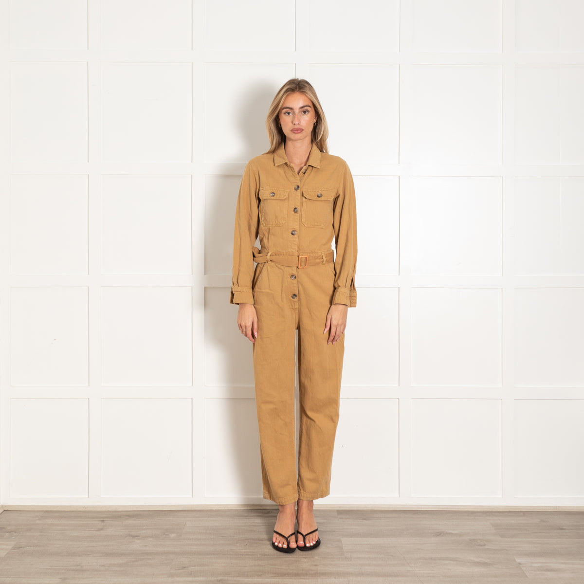 Reformation Jeans Tan Belted Denim Boiler Suit