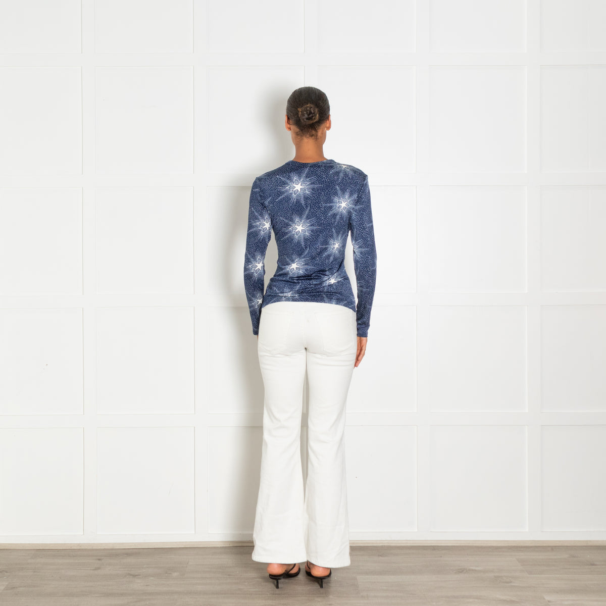 Paco Rabanne Blue White Star Print Ruched Top