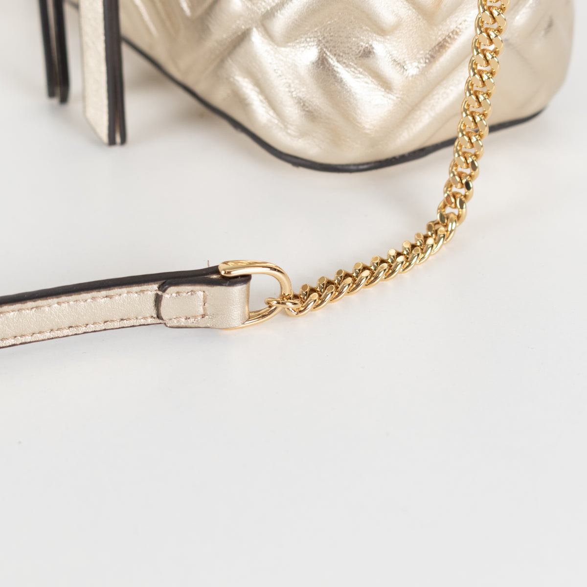 Fendi Platinum Soft Gold FF Leather Mini Vanity Bag