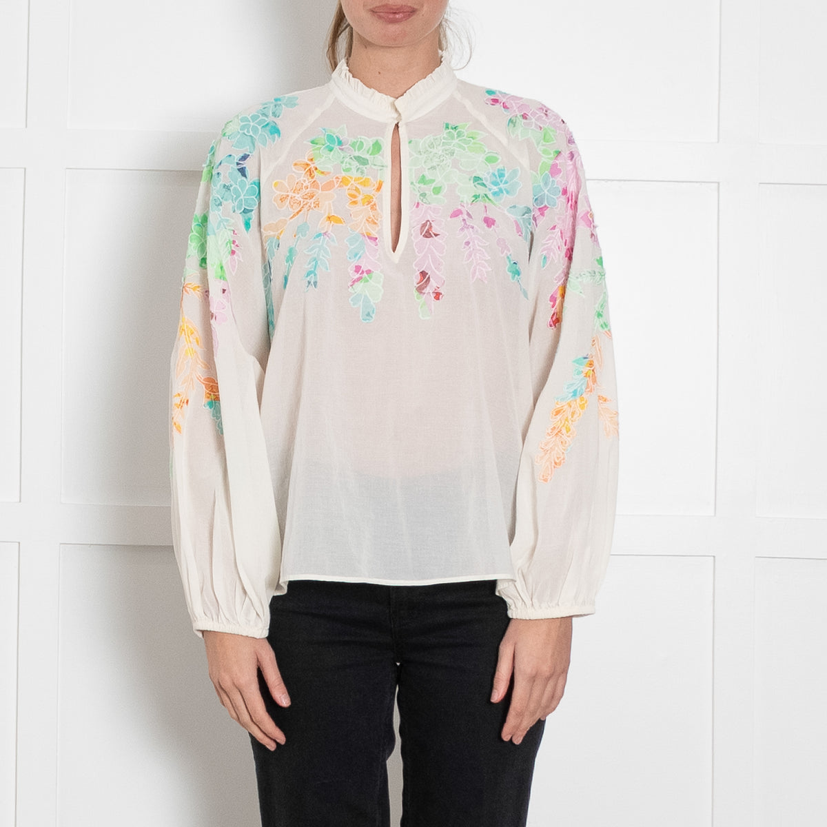 Essentiel Antwerp CreamCotton Blouse With Floral Embroidery