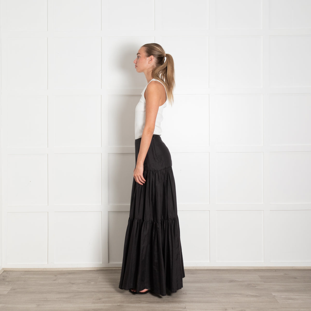 Raey Black Silk Cotton Tiered Maxi Cotton