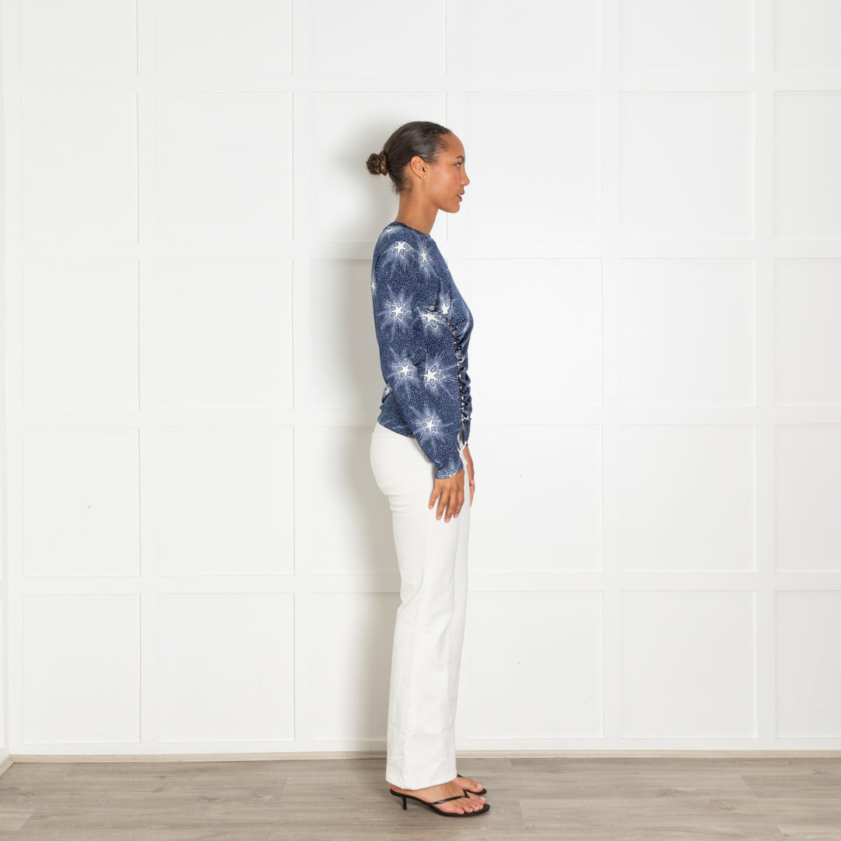 Paco Rabanne Blue White Star Print Ruched Top
