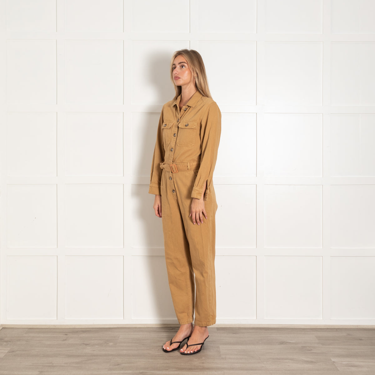 Reformation Jeans Tan Belted Denim Boiler Suit