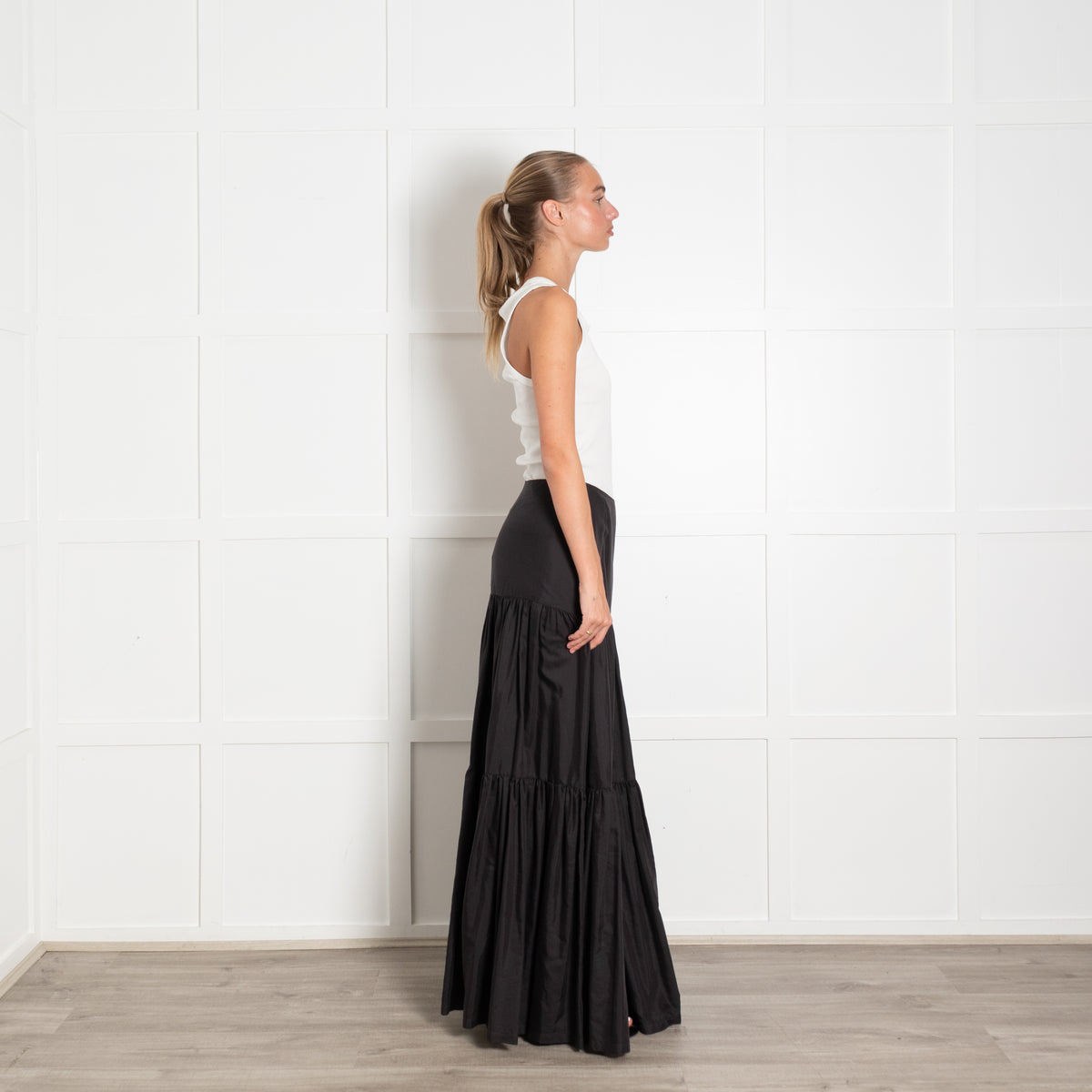 Raey Black Silk Cotton Tiered Maxi Cotton