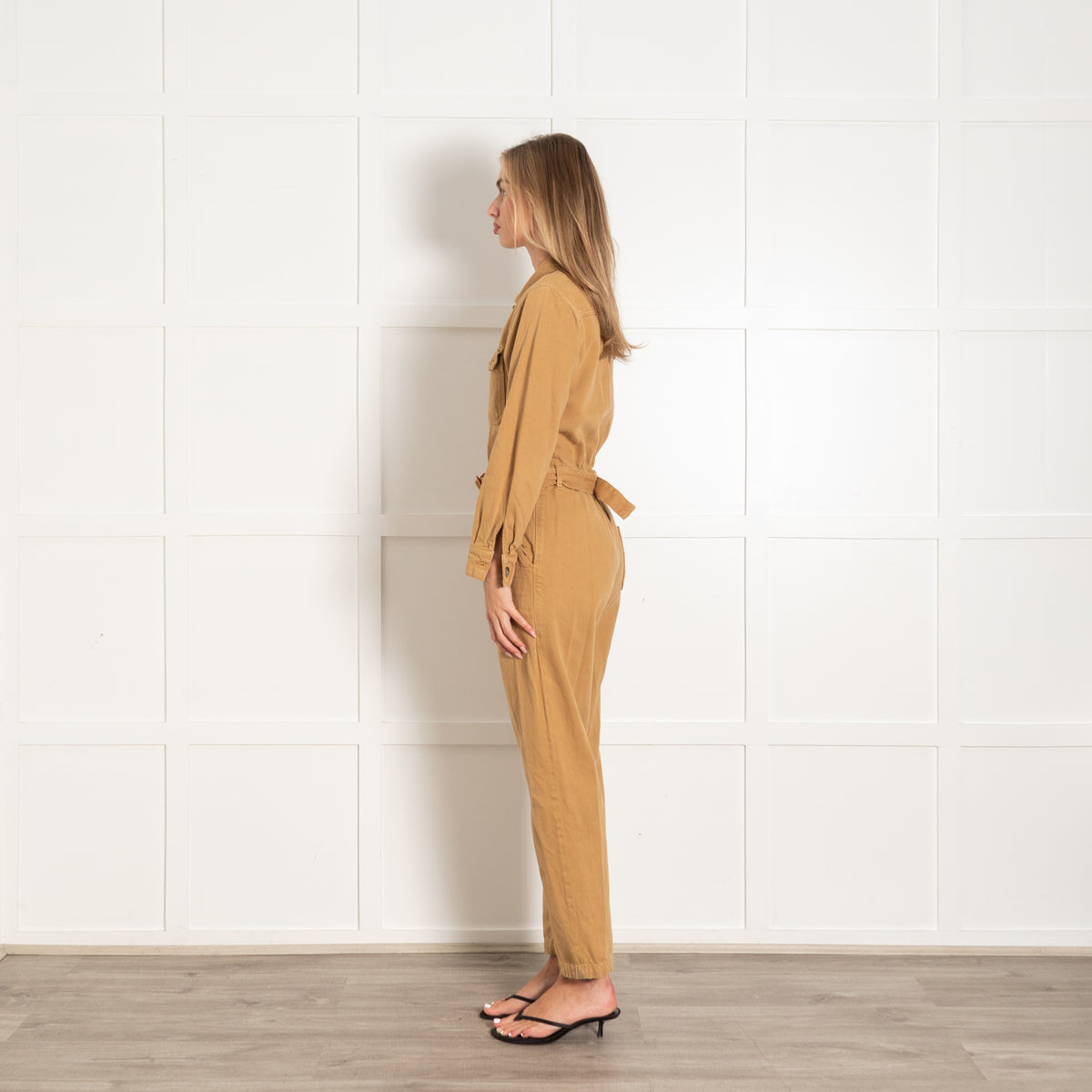 Reformation Jeans Tan Belted Denim Boiler Suit