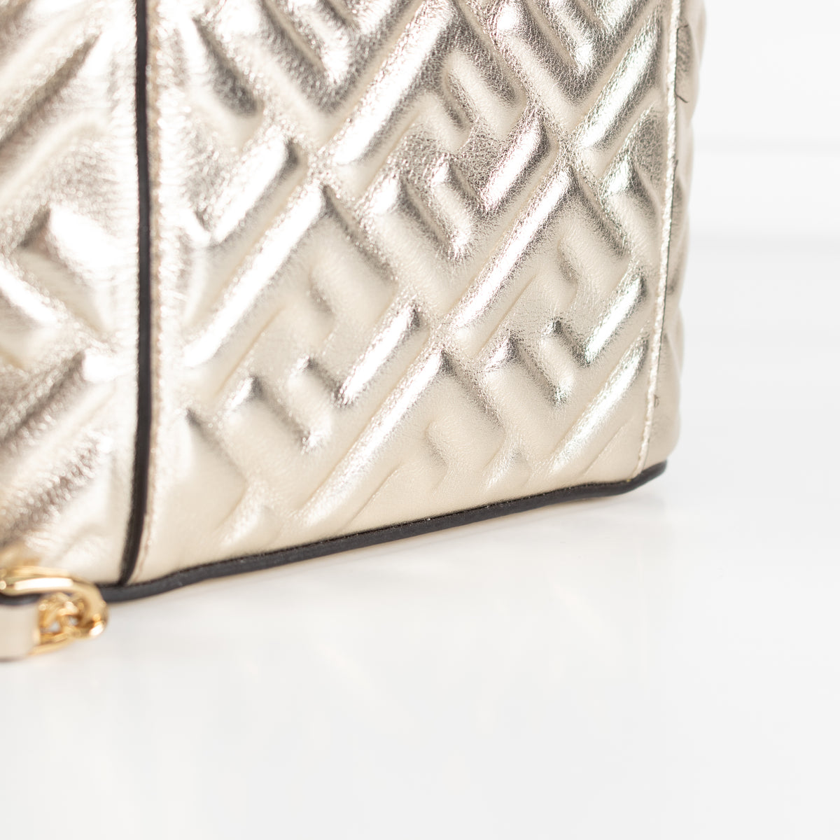 Fendi Platinum Soft Gold FF Leather Mini Vanity Bag