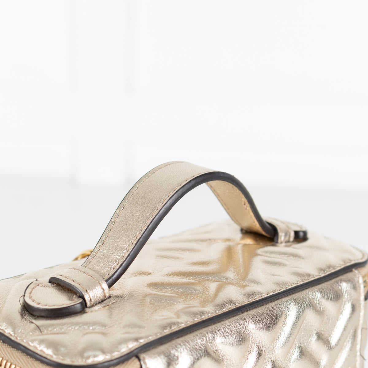 Fendi Platinum Soft Gold FF Leather Mini Vanity Bag