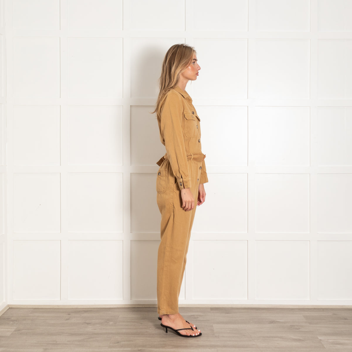 Reformation Jeans Tan Belted Denim Boiler Suit
