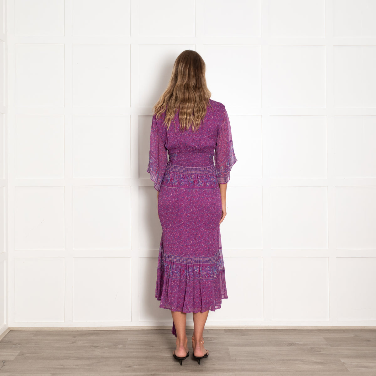 Ba&sh Purple Patterned Deep V Tie Waist Midi Dress