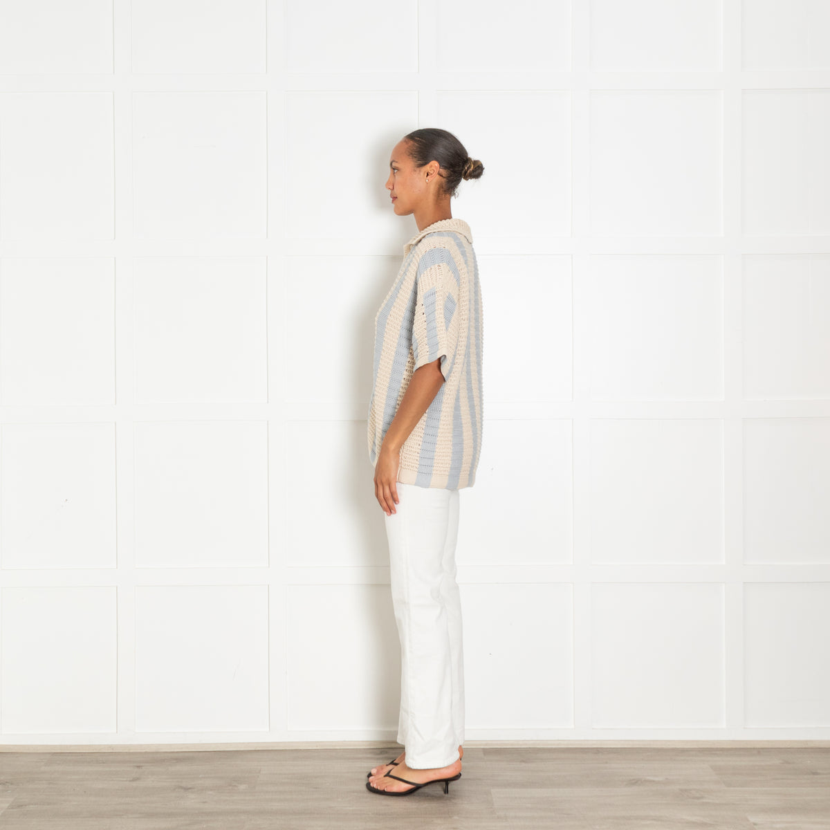 Orlebar Brown Light Beige Blue Stripes Cotton Oversized Cardigan