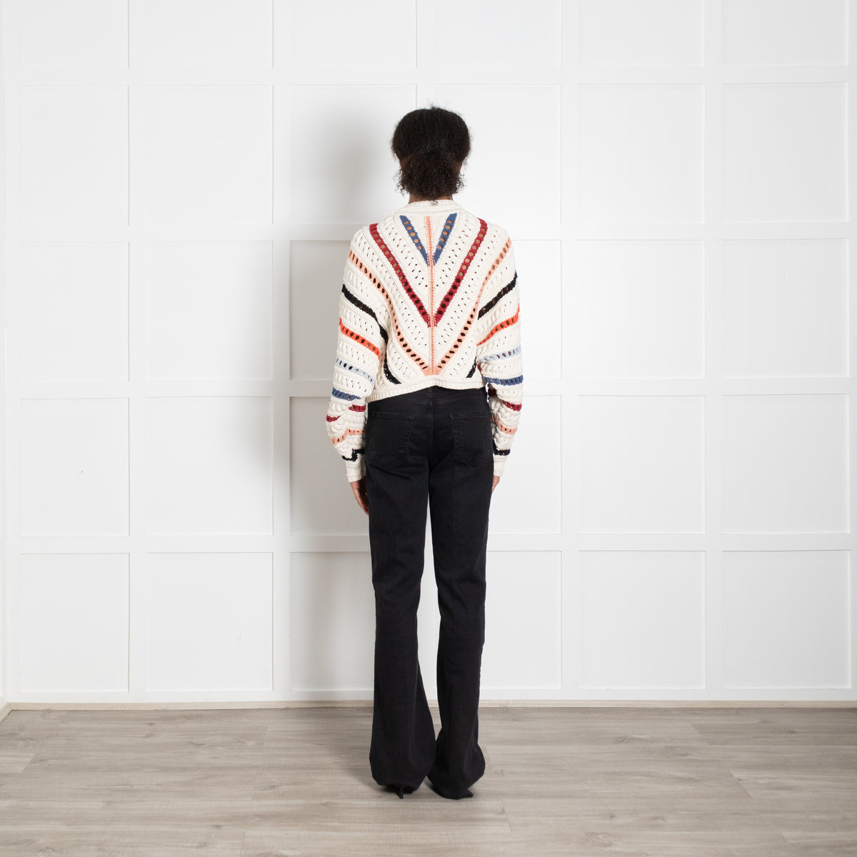 Ba & Sh Cream Multi Chevron Stripe Crochet Knit Bag Wing Jumper