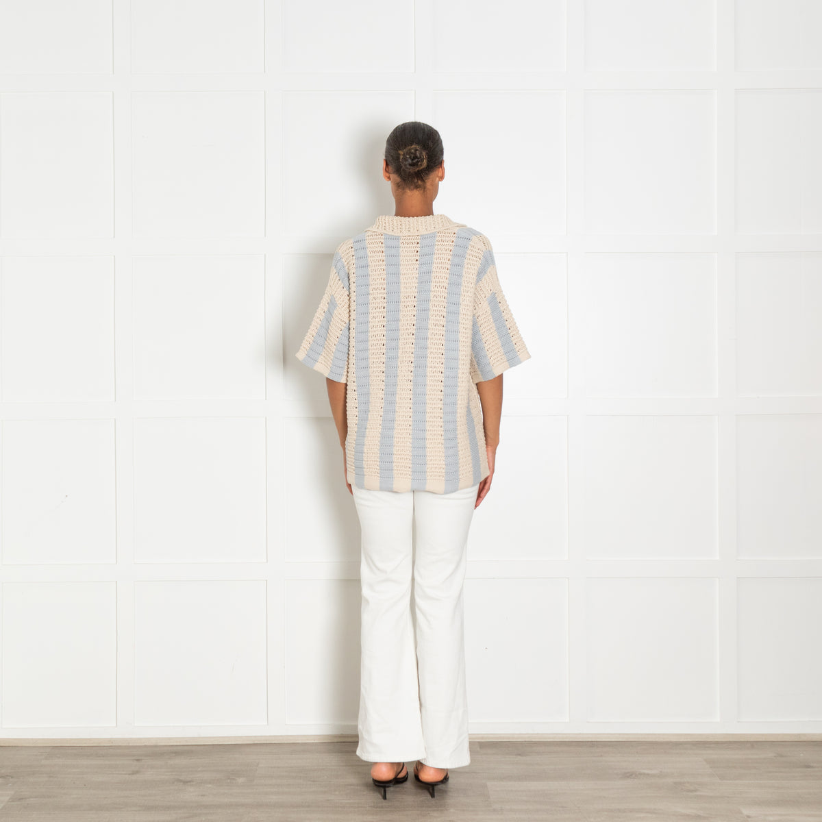 Orlebar Brown Light Beige Blue Stripes Cotton Oversized Cardigan