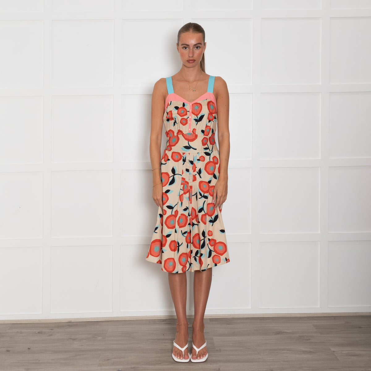 Marc By Marc Jacobs Beige Orange Cotton Sleeveless Dress