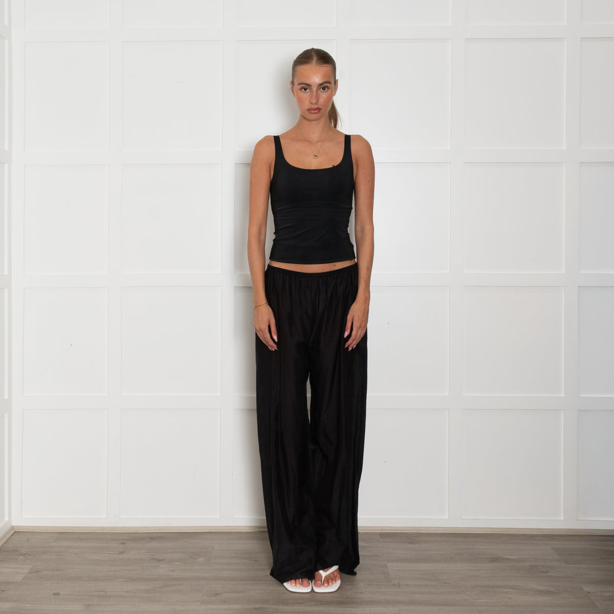 The Row Black Fine Cotton Silk Blend Sheer Trousers
