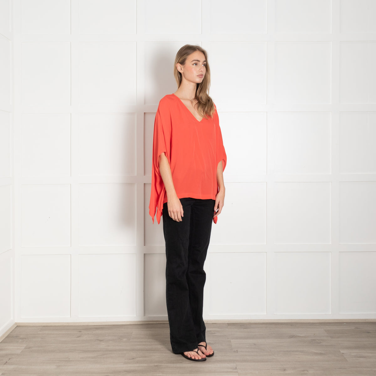 Diane Von Furstenberg Coral Poncho Style Silk Blouse