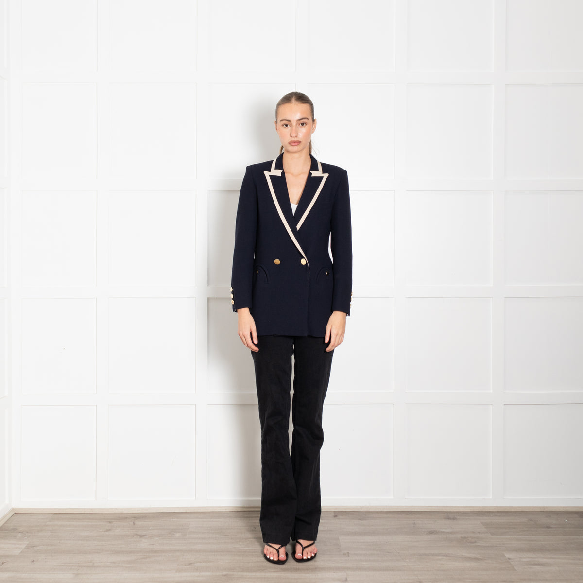 Blaze Milano Navy Everyday Wool Blazer with Cream Silk Trim