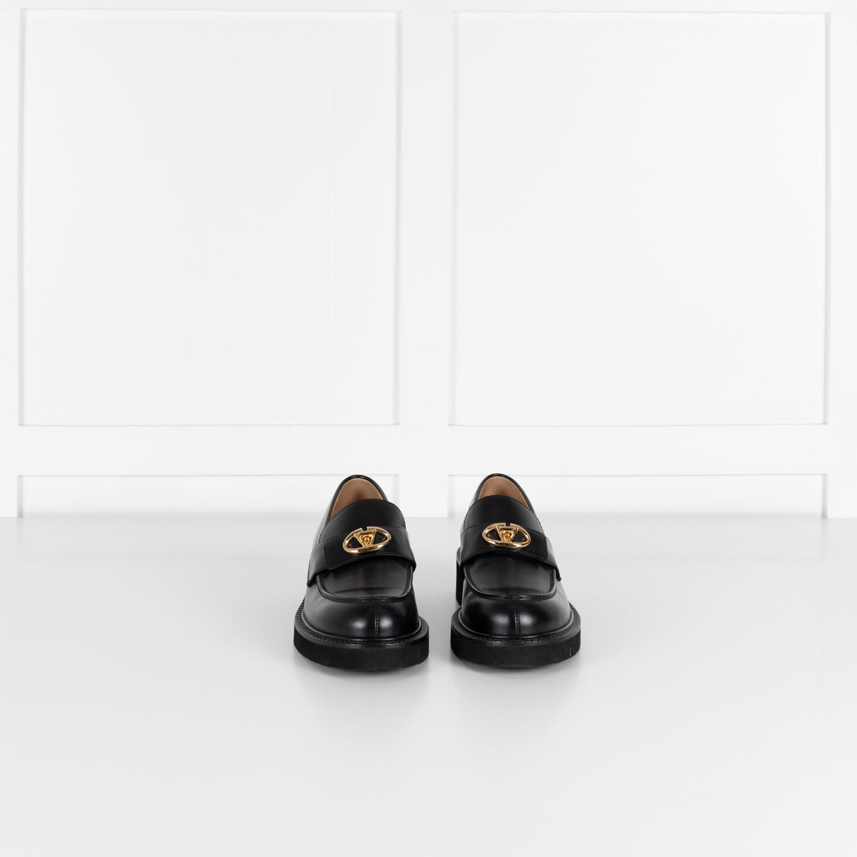 Valentino Black Leather V Logo Locker Loafers