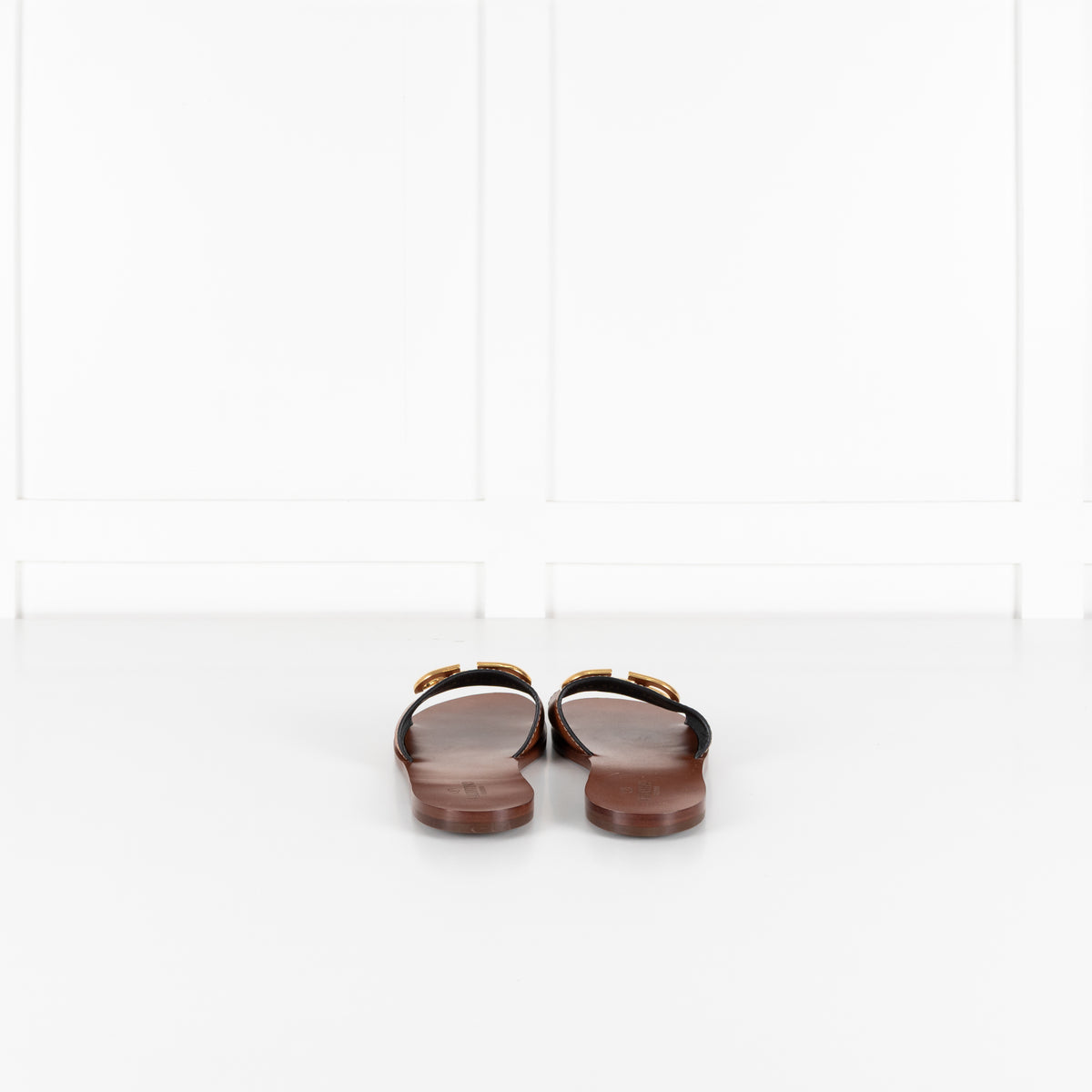 Valentino Garavani Tan V Logo Gold Slides