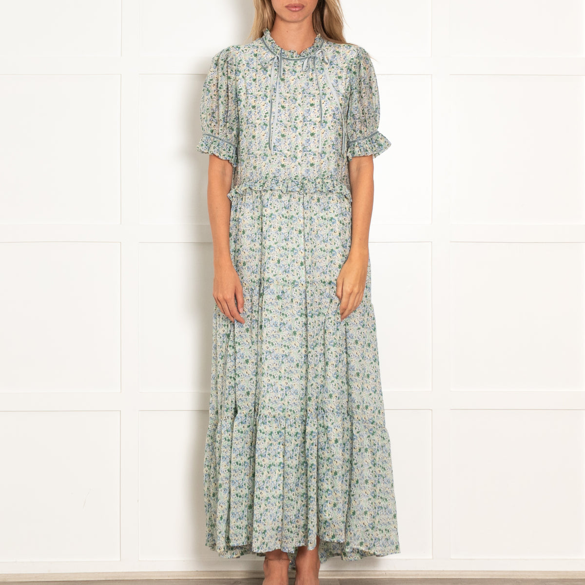 Sister Jane Green Micro Floral Tiered Frill Maxi Dress